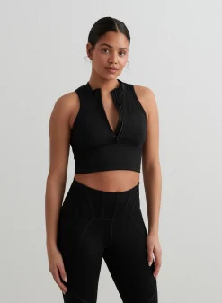 AIM’N Black Sculpting Racer Front Zip Top
