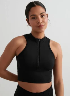 AIM’N Black Sculpting Racer Front Zip Top