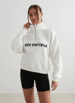 AIM’N Off-White Varsity Sweat Half Zip